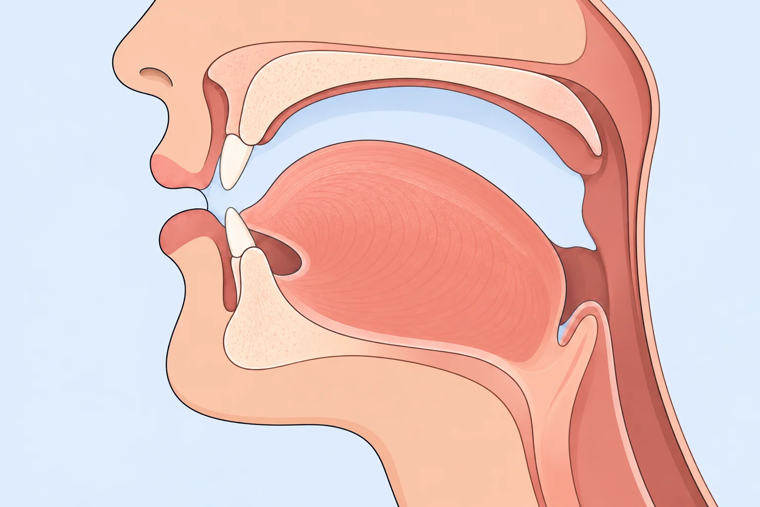 Side view of the mouth with the tongue raised toward the front for sheep.